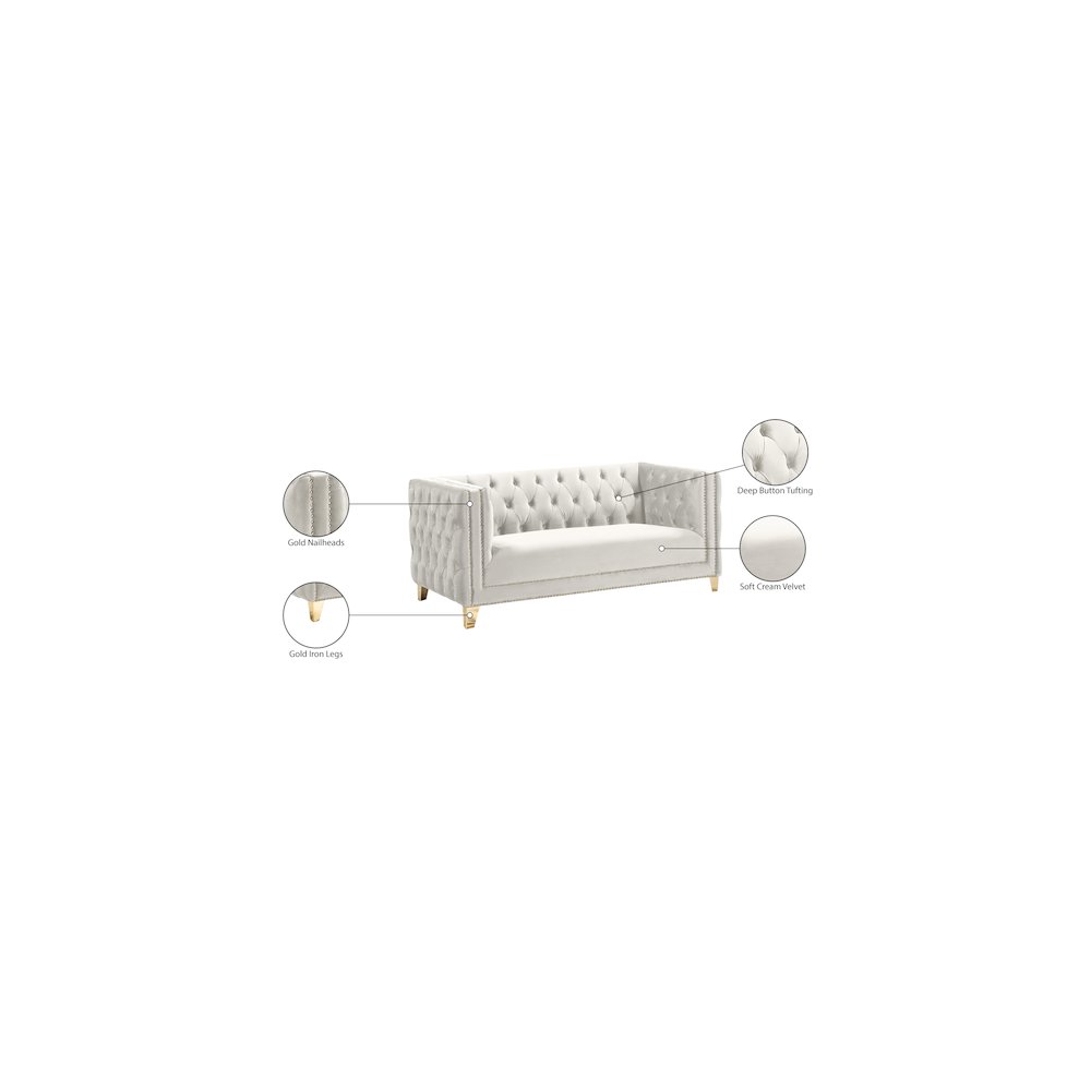 Michelle Cream Velvet Loveseat. Picture 9