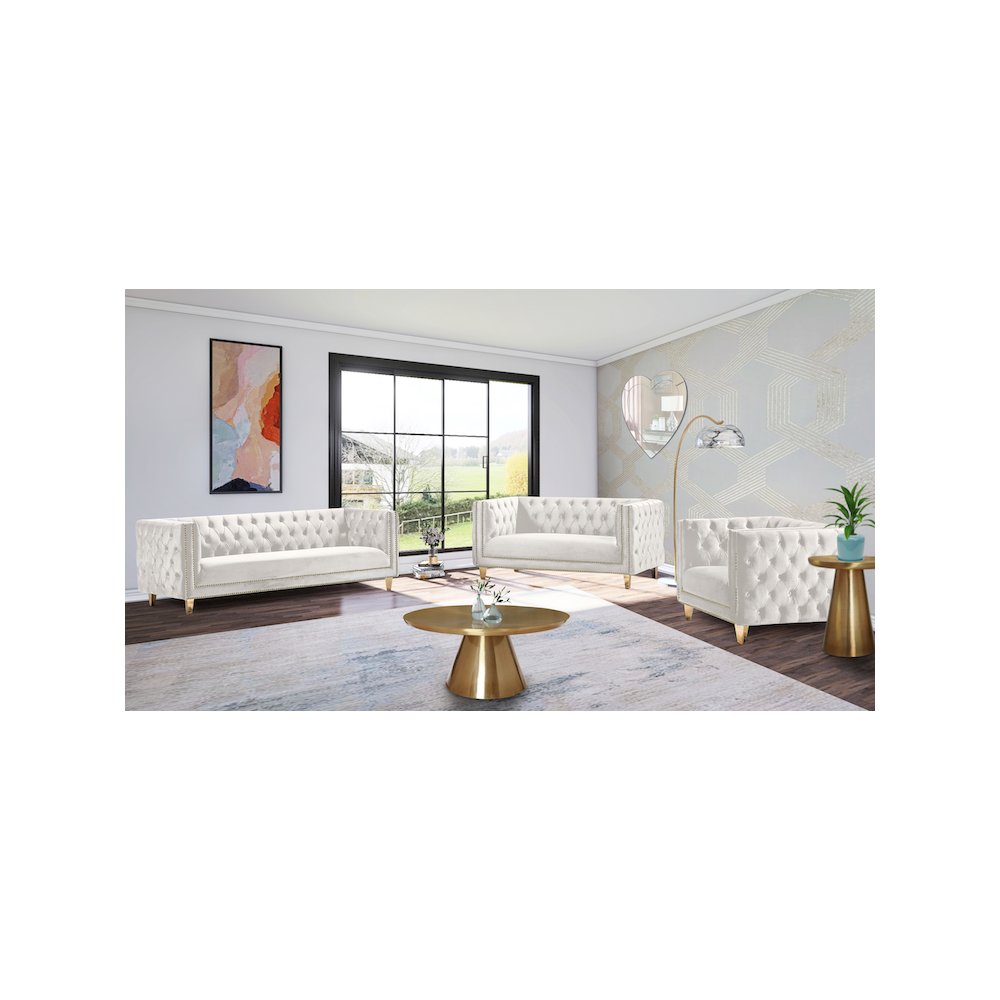 Michelle Cream Velvet Loveseat. Picture 7