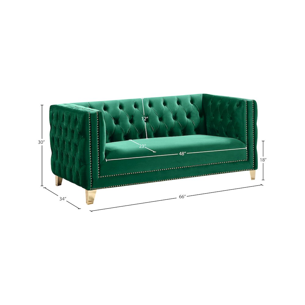 Michelle Green Velvet Loveseat. Picture 9