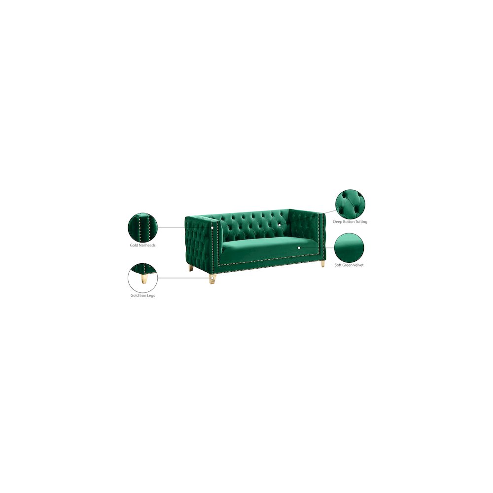 Michelle Green Velvet Loveseat. Picture 10