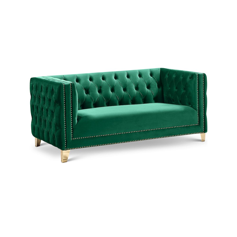 Michelle Green Velvet Loveseat. Picture 1