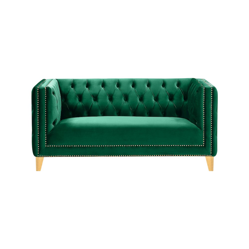 Michelle Green Velvet Loveseat. Picture 2