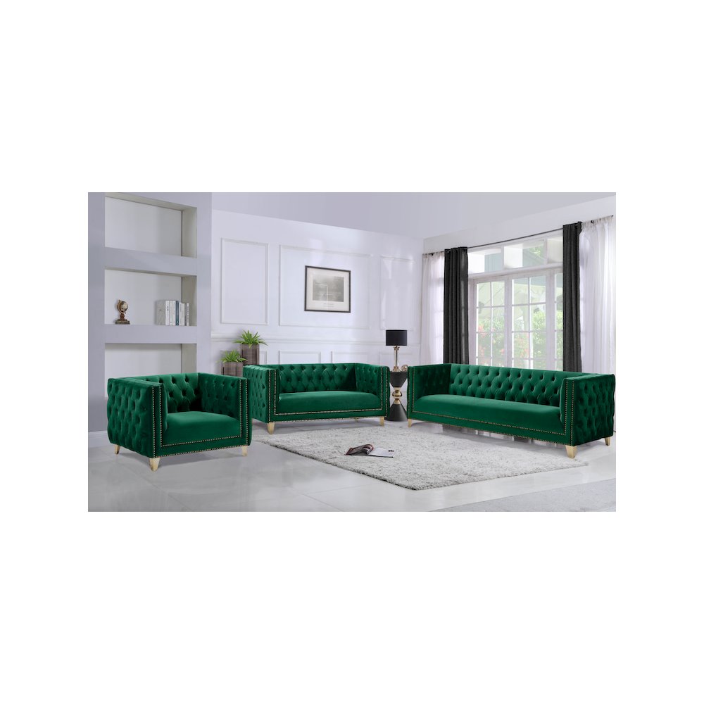 Michelle Green Velvet Loveseat. Picture 7