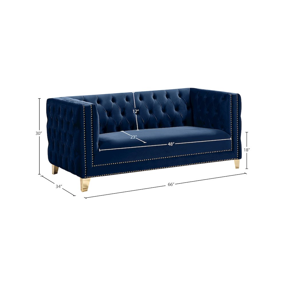 Michelle Navy Velvet Loveseat. Picture 9
