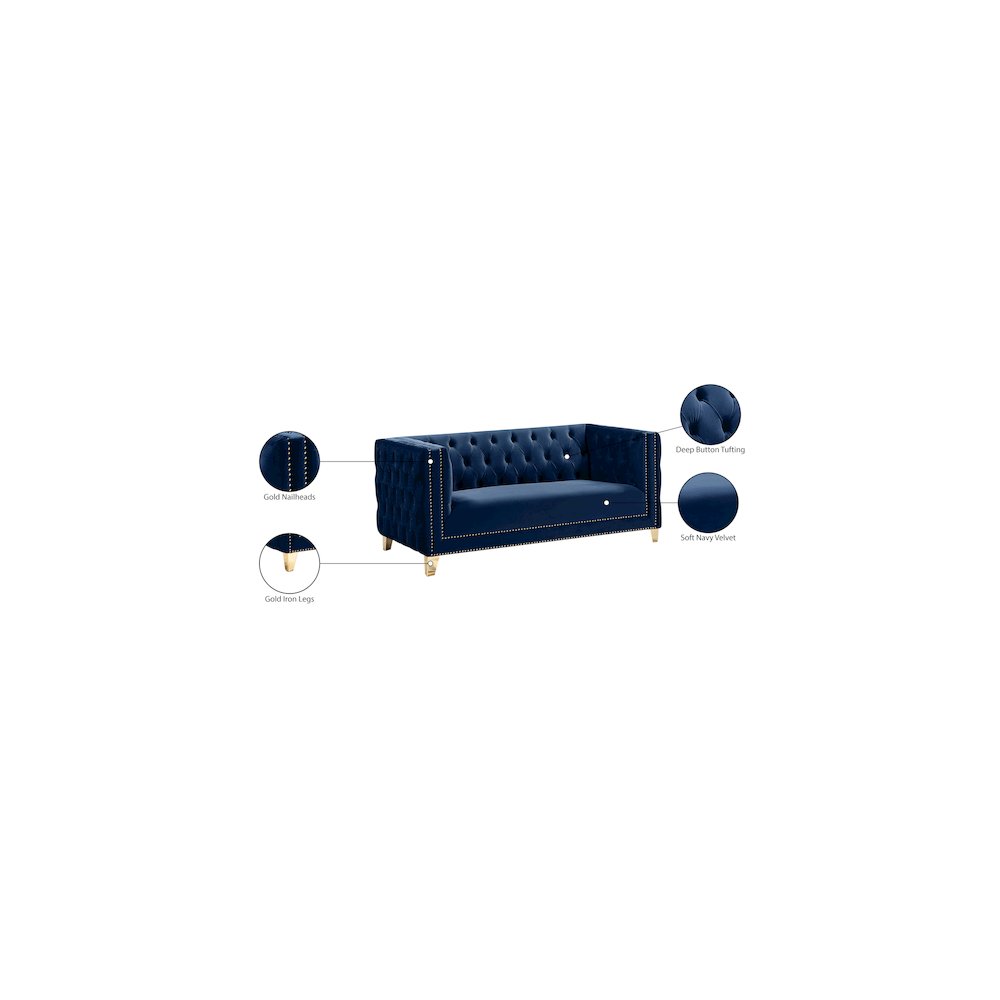 Michelle Navy Velvet Loveseat. Picture 10
