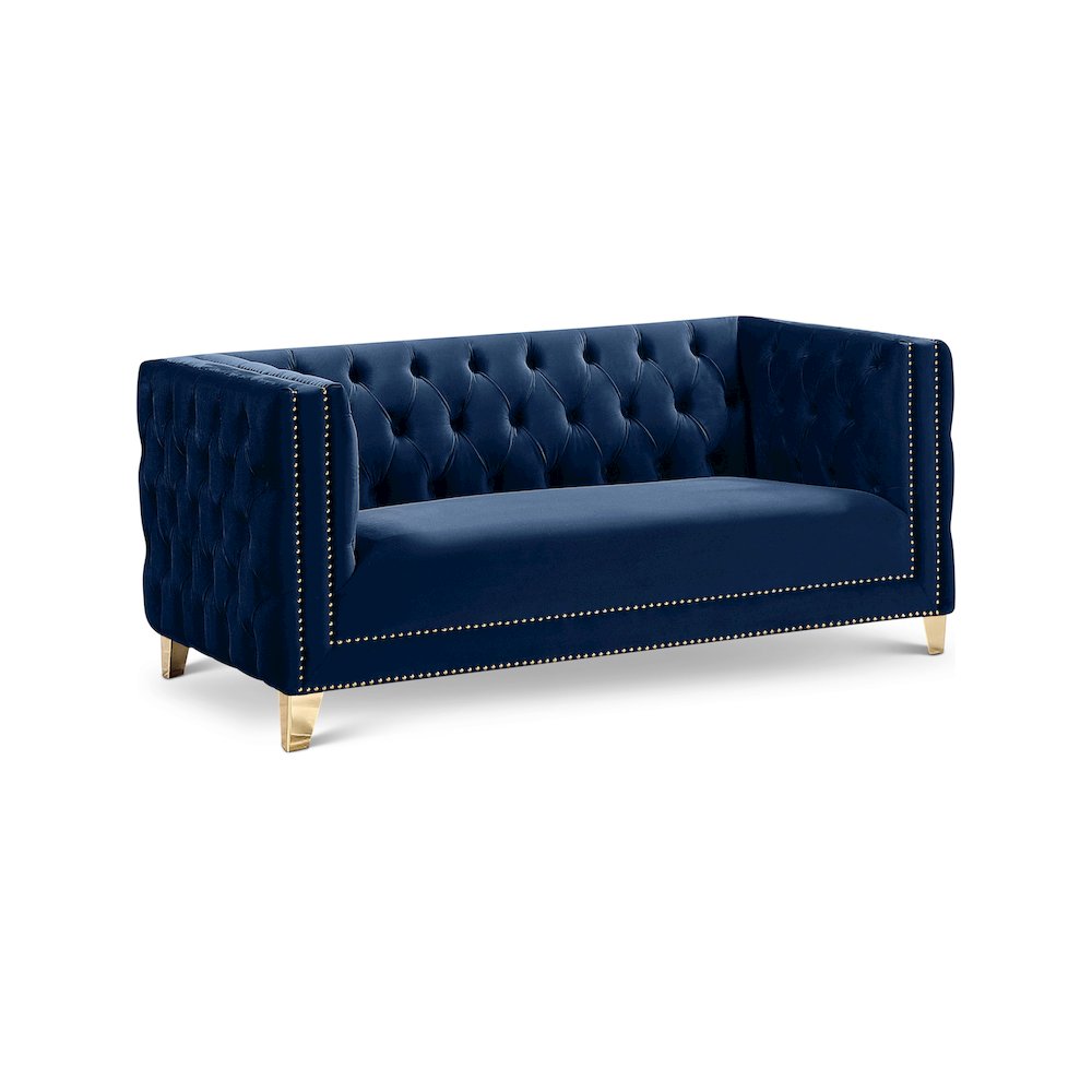 Michelle Navy Velvet Loveseat. Picture 1