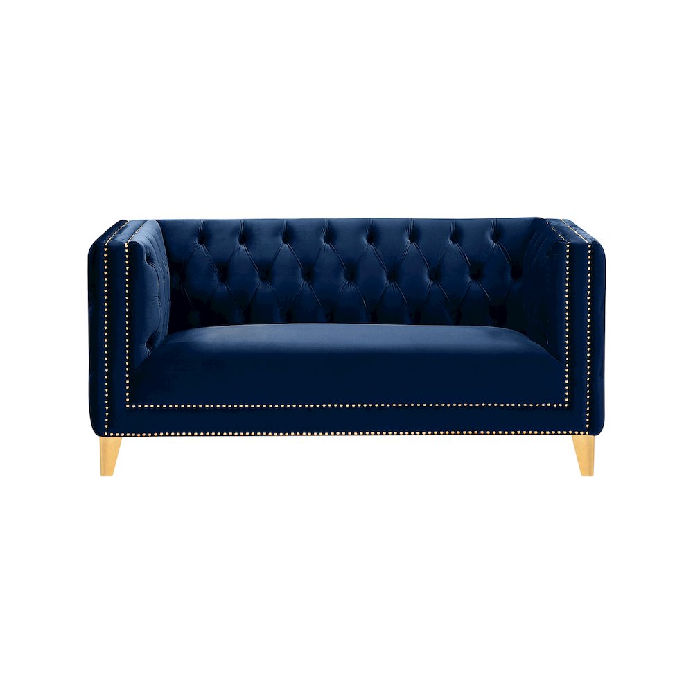 Michelle Navy Velvet Loveseat. Picture 2