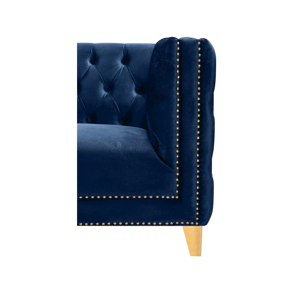 Michelle Navy Velvet Loveseat. Picture 3