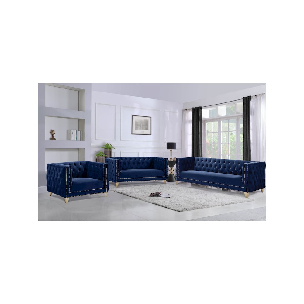 Michelle Navy Velvet Loveseat. Picture 7
