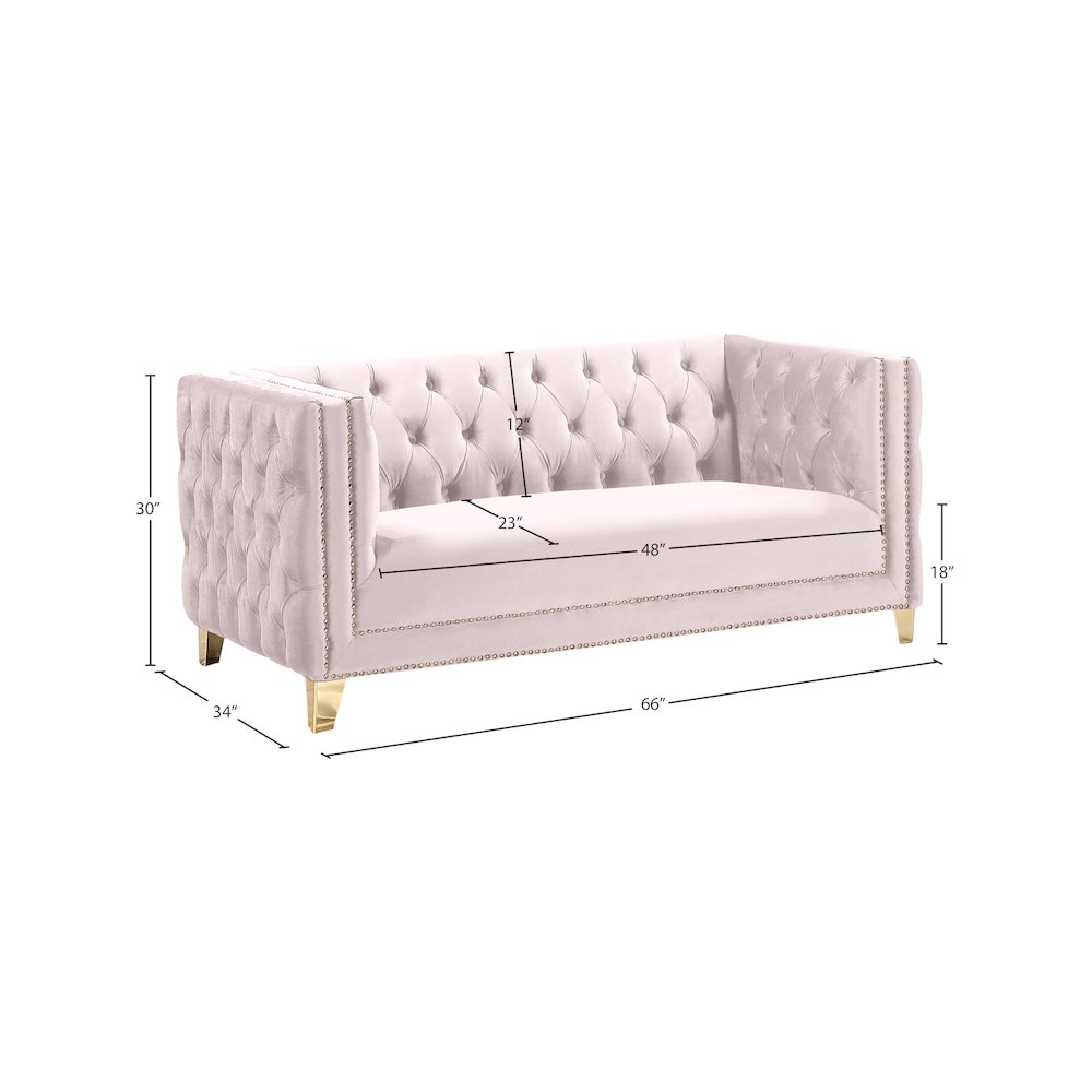 Michelle Pink Velvet Loveseat. Picture 9