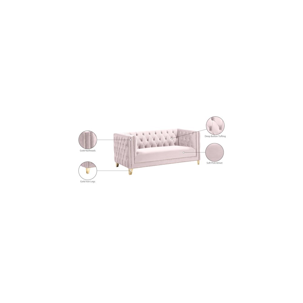 Michelle Pink Velvet Loveseat. Picture 10