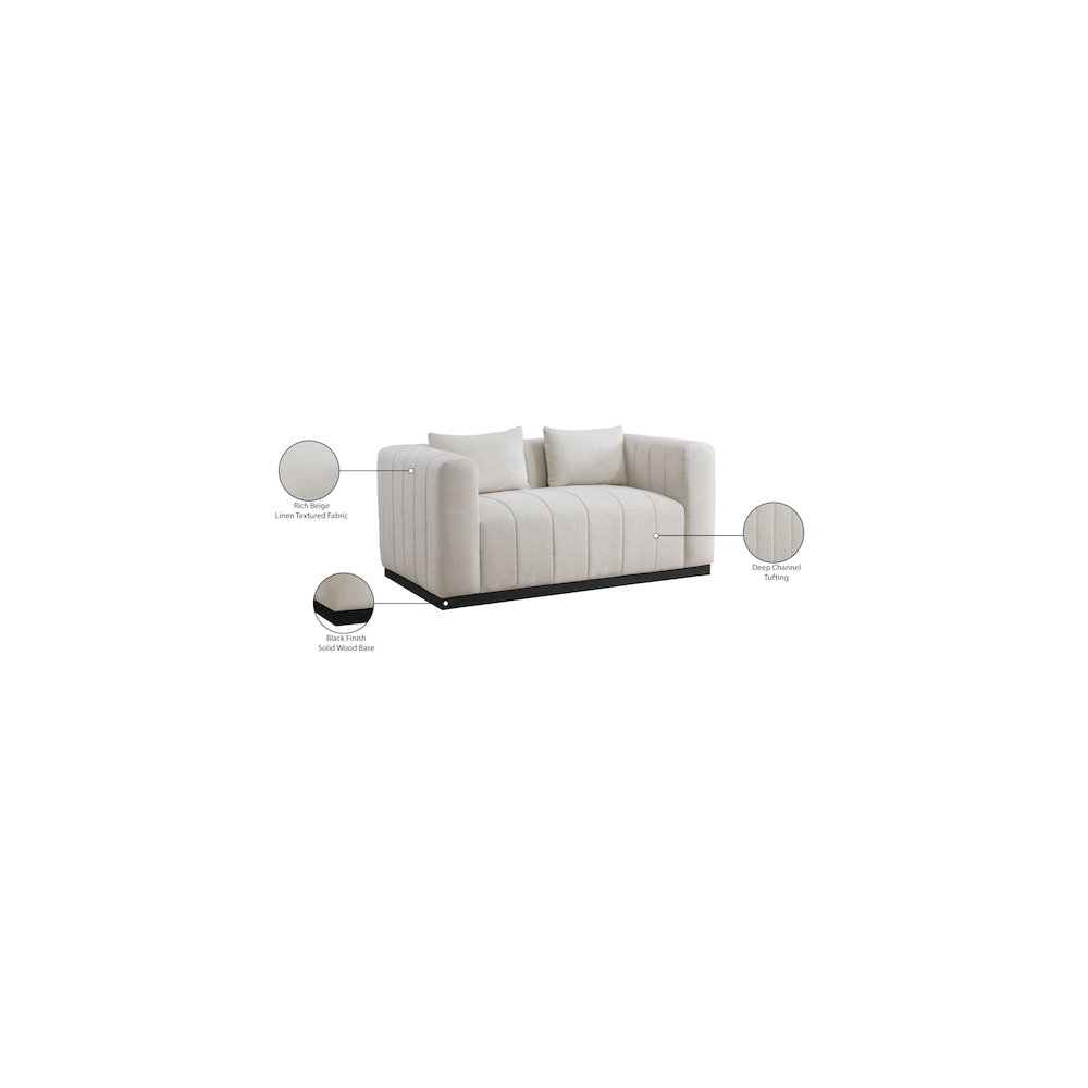Lucia Beige Linen Textured Fabric Loveseat. Picture 8
