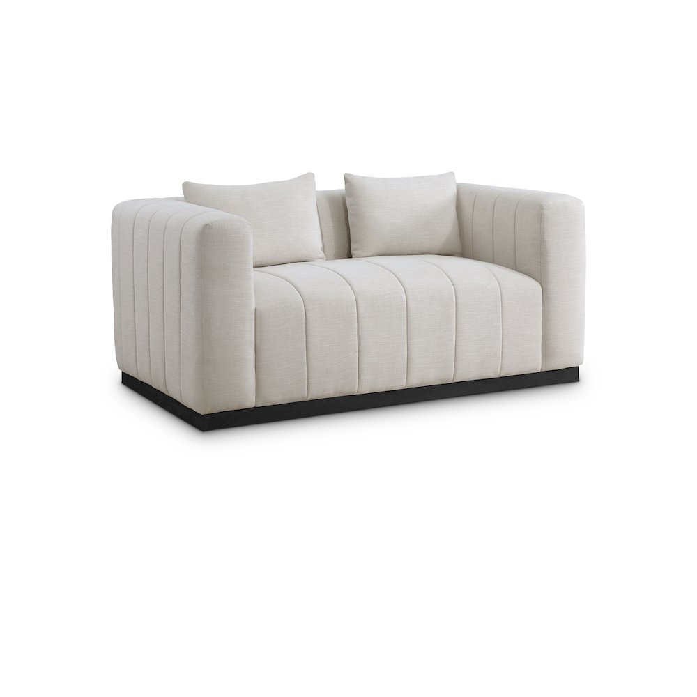 Lucia Beige Linen Textured Fabric Loveseat. Picture 1