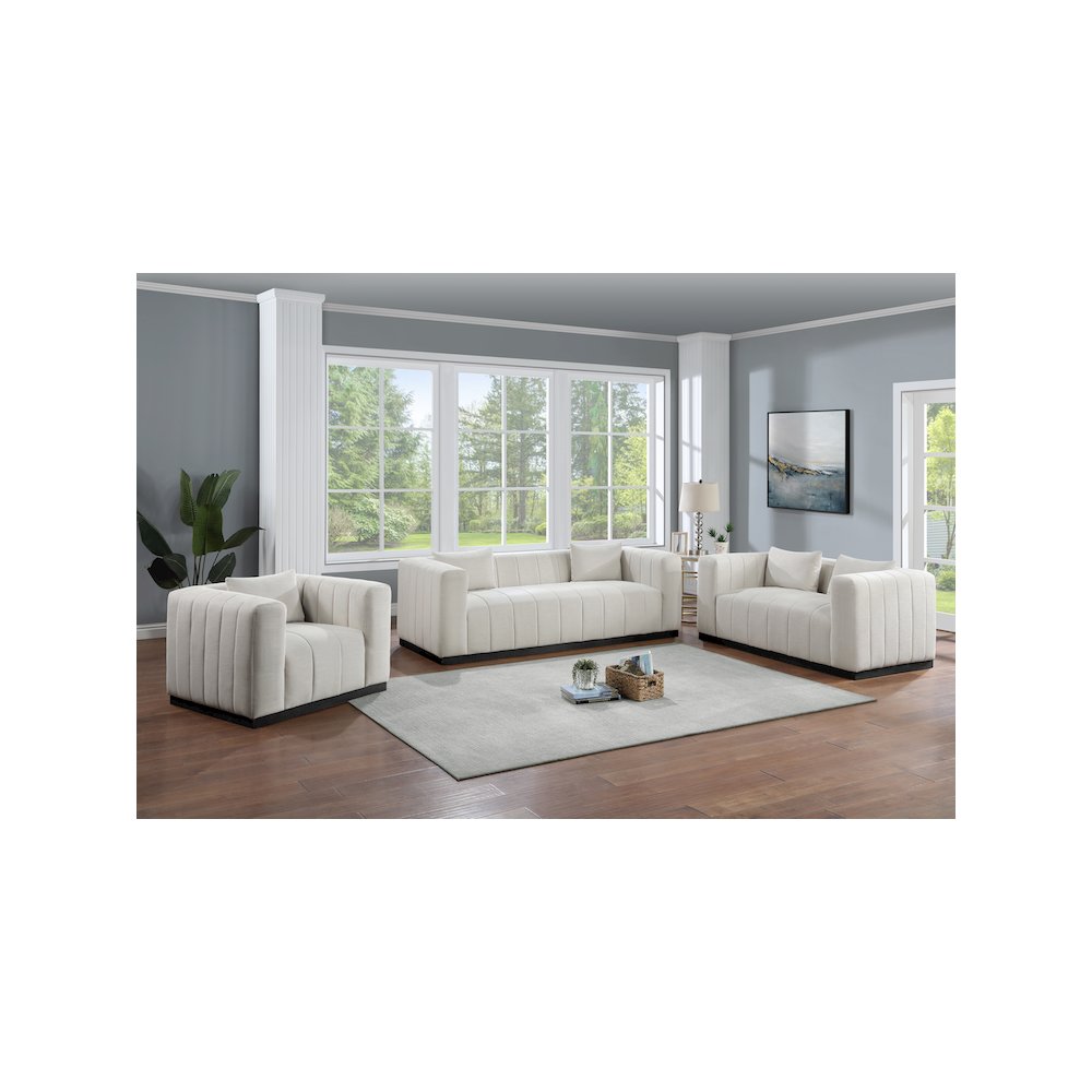 Lucia Beige Linen Textured Fabric Loveseat. Picture 6