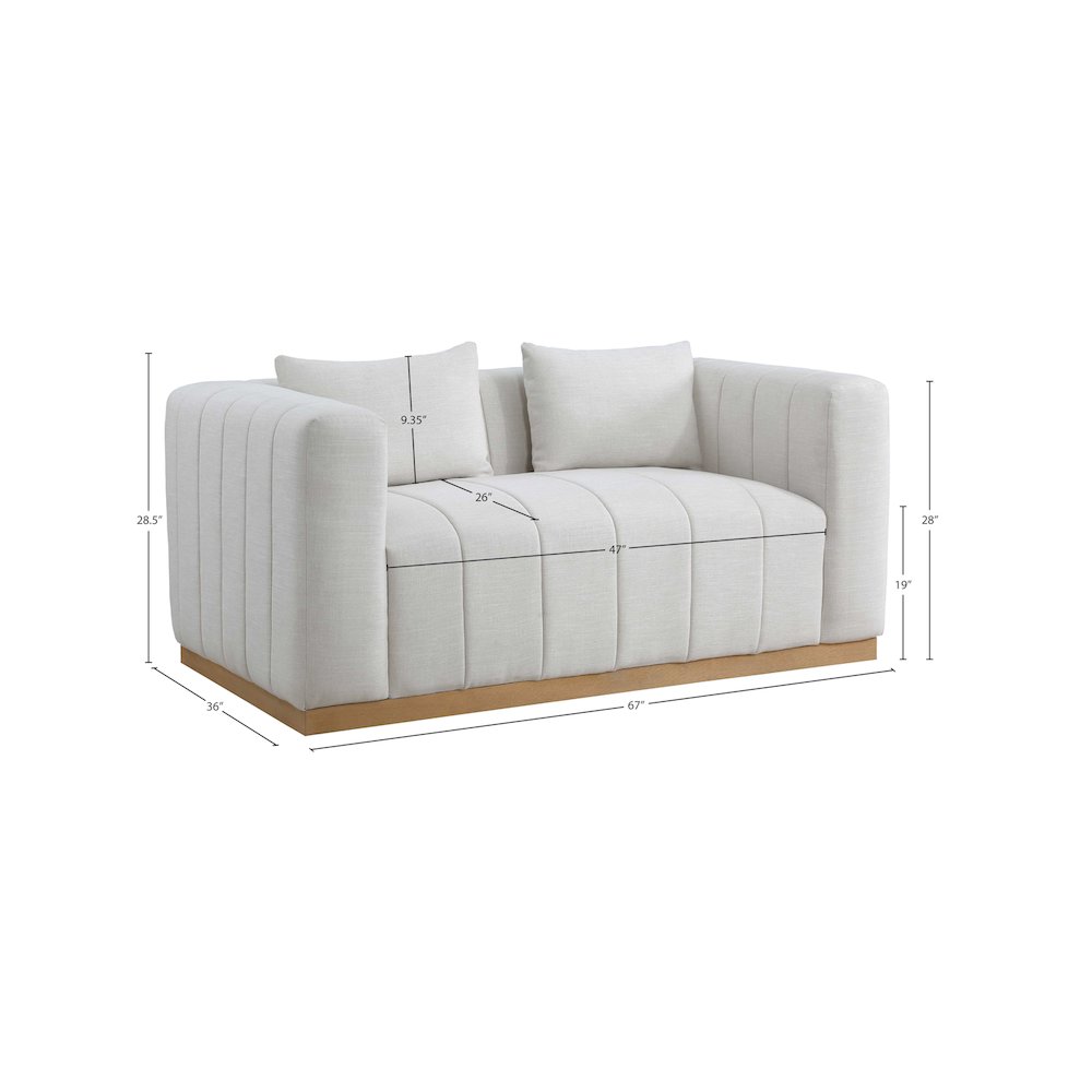 Lucia Cream Linen Textured Fabric Loveseat. Picture 7