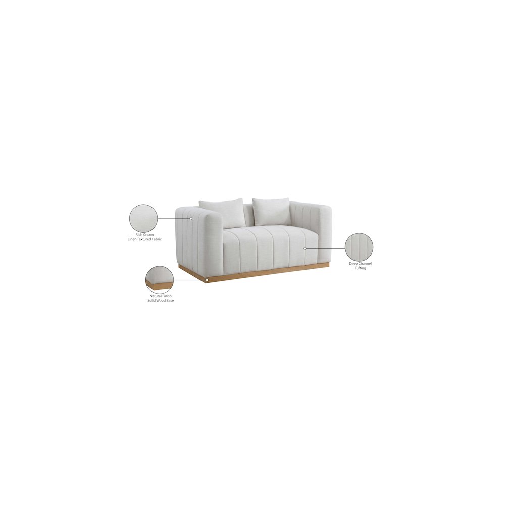 Lucia Cream Linen Textured Fabric Loveseat. Picture 8