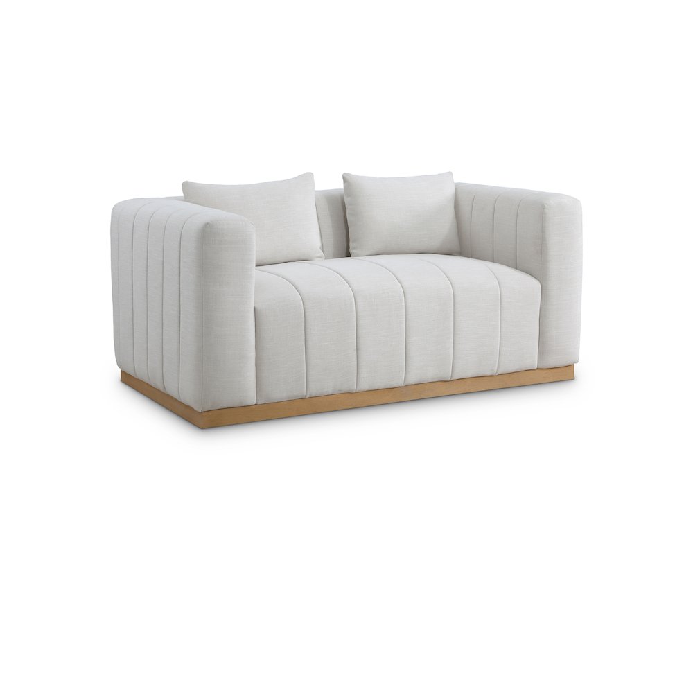 Lucia Cream Linen Textured Fabric Loveseat. Picture 1