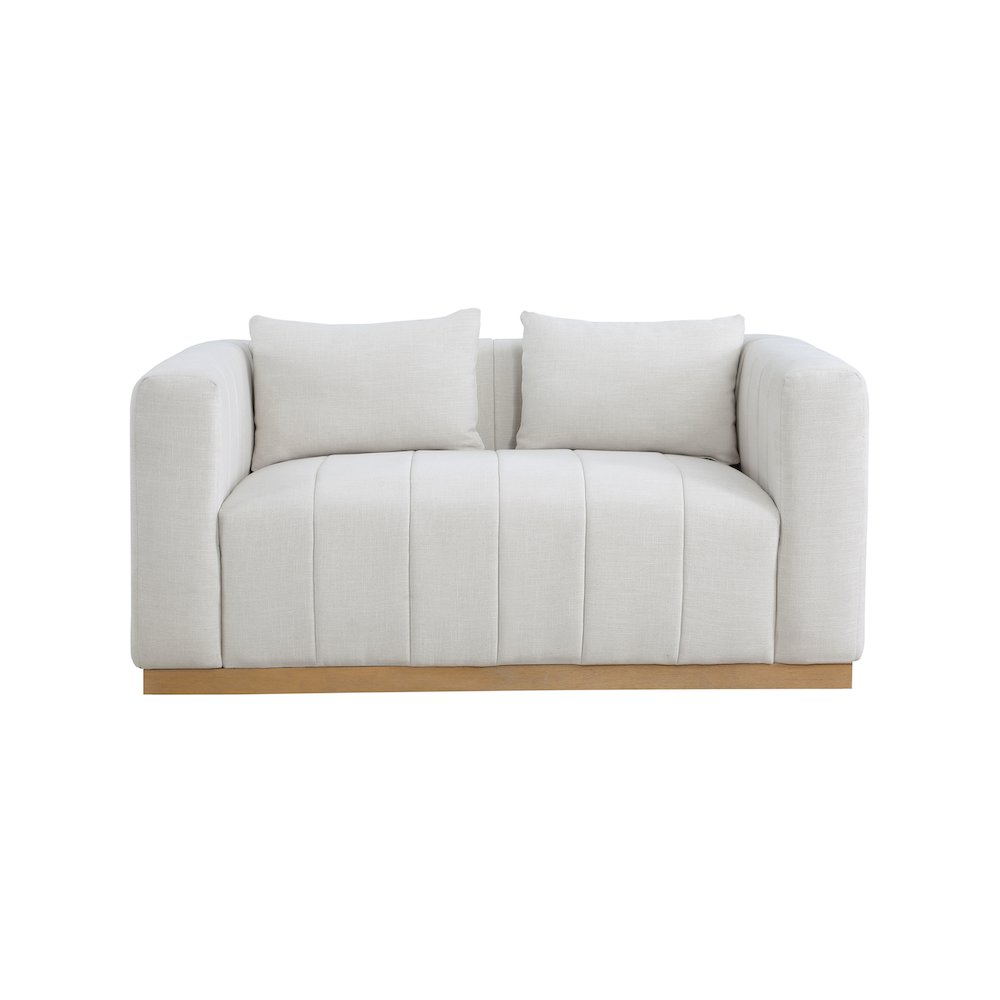 Lucia Cream Linen Textured Fabric Loveseat. Picture 3