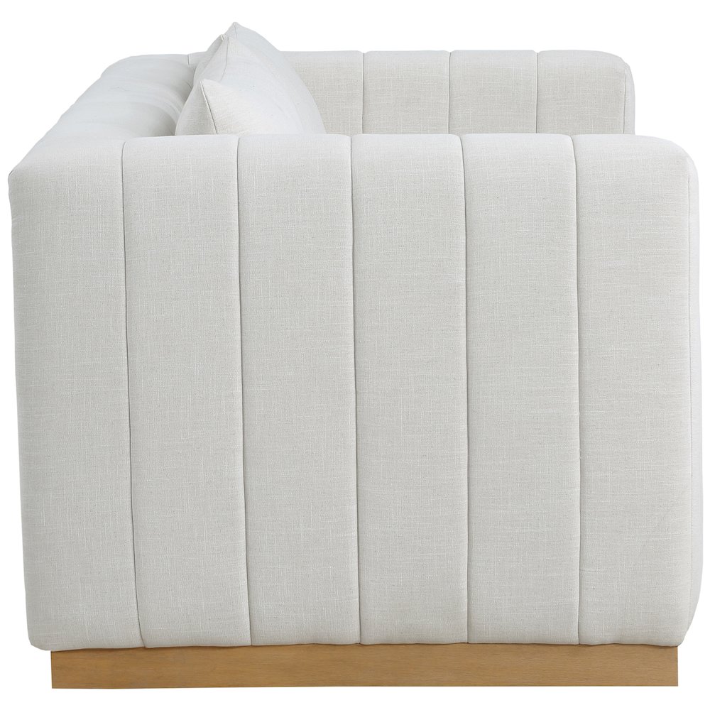 Lucia Cream Linen Textured Fabric Loveseat. Picture 4