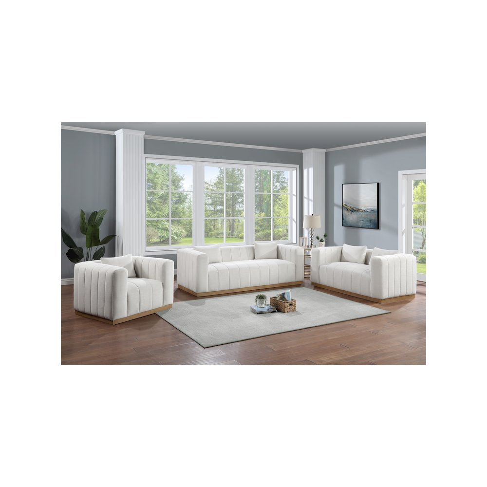 Lucia Cream Linen Textured Fabric Loveseat. Picture 6