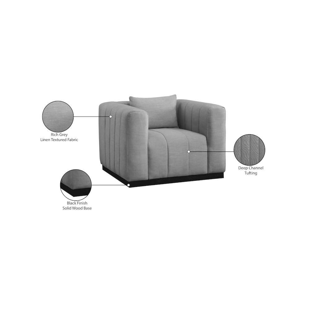 Lucia Grey Linen Textured Fabric Chair. Picture 8