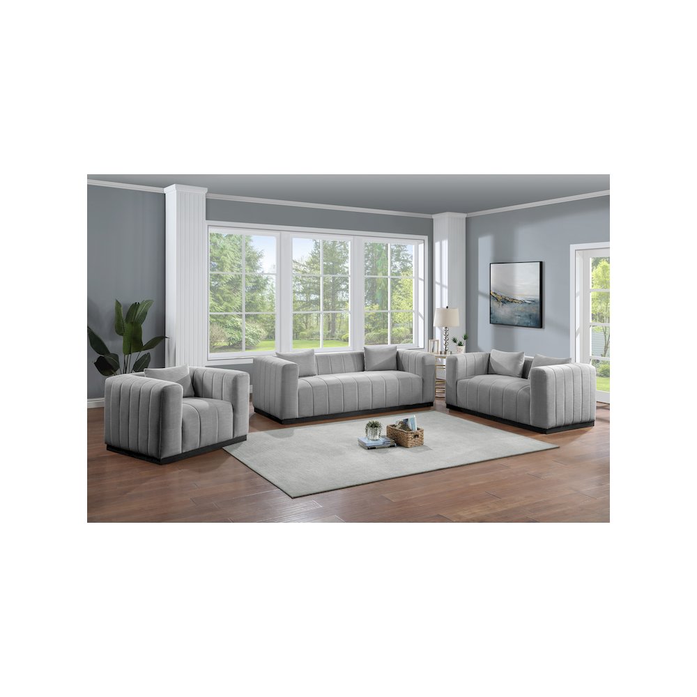 Lucia Grey Linen Textured Fabric Chair. Picture 6