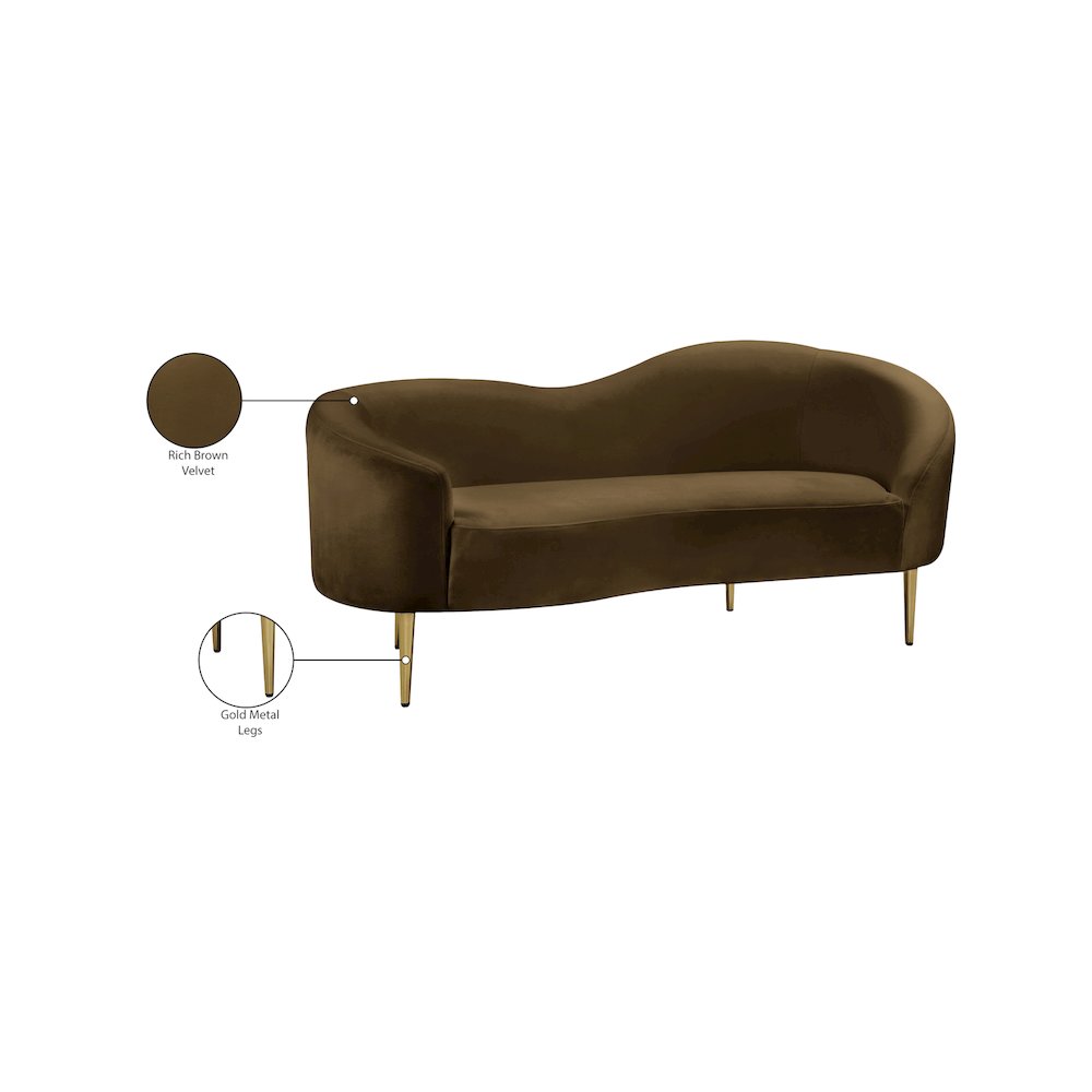 Ritz Brown Velvet Loveseat. Picture 8