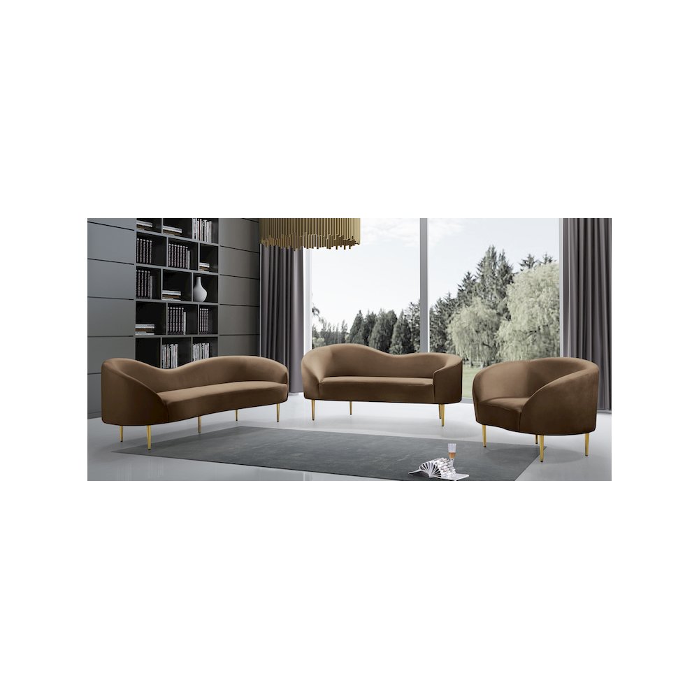 Ritz Brown Velvet Loveseat. Picture 6