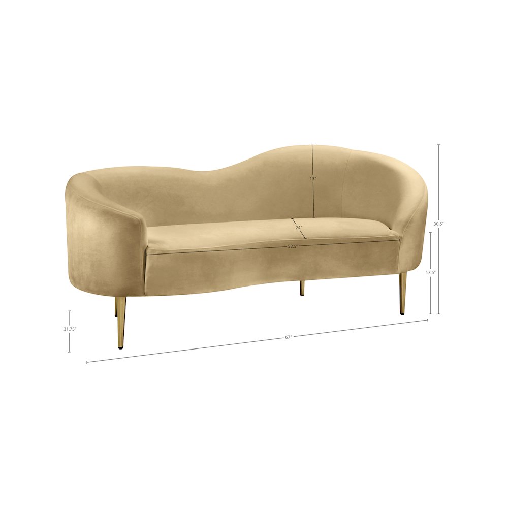 Ritz Camel Velvet Loveseat. Picture 7