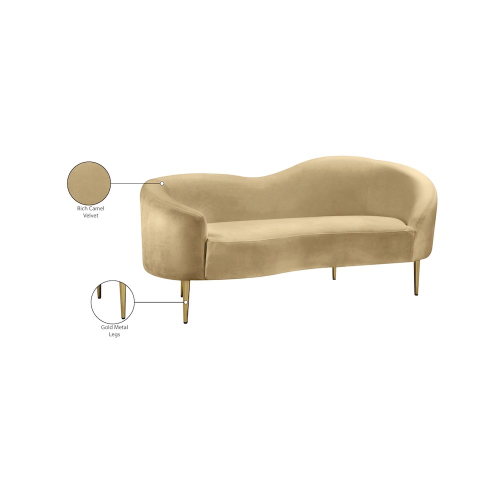 Ritz Camel Velvet Loveseat. Picture 8