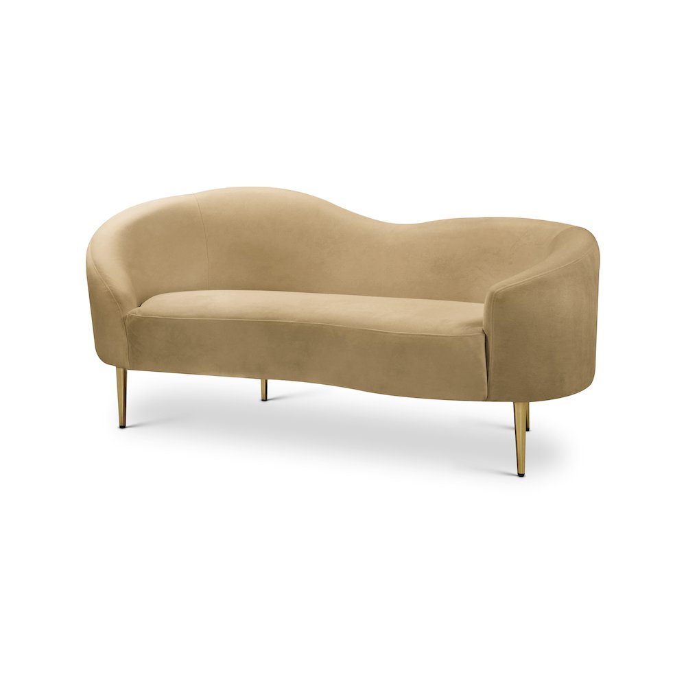 Ritz Camel Velvet Loveseat. Picture 1