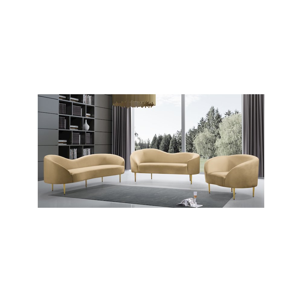 Ritz Camel Velvet Sofa. Picture 11