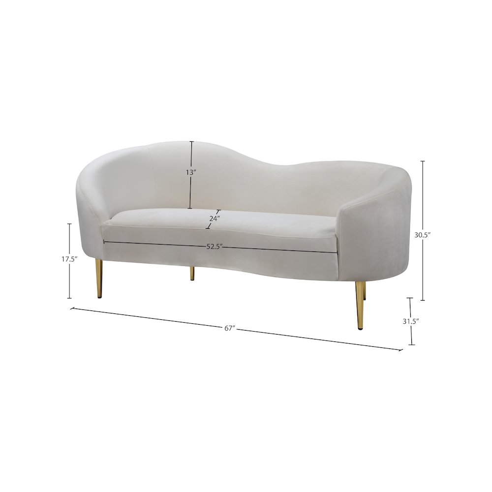 Ritz Cream Velvet Loveseat. Picture 7