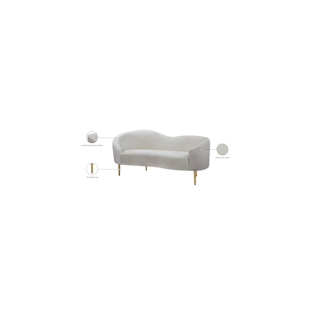 Ritz Cream Velvet Loveseat. Picture 8
