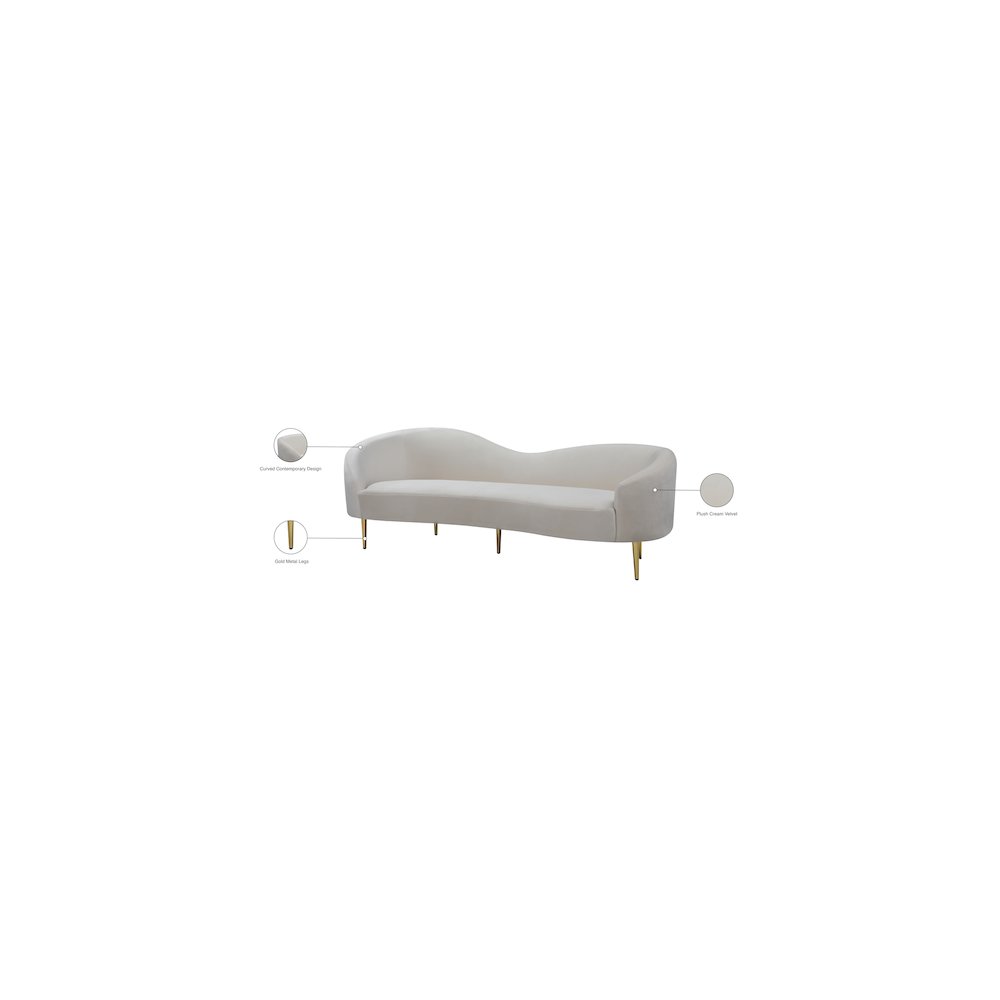 Ritz Cream Velvet Sofa. Picture 9