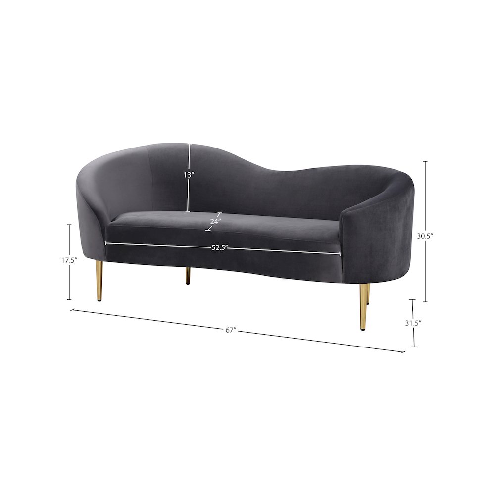 Ritz Grey Velvet Loveseat. Picture 7