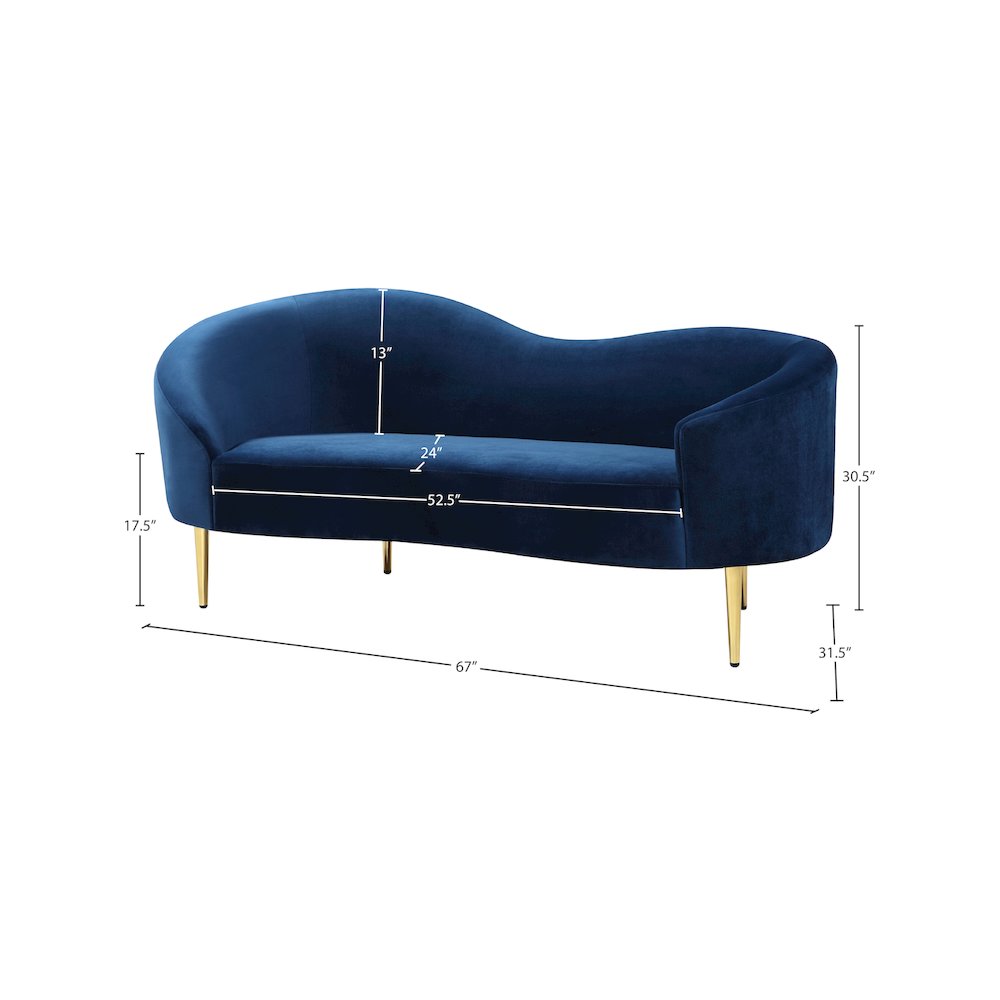 Ritz Navy Velvet Loveseat. Picture 7