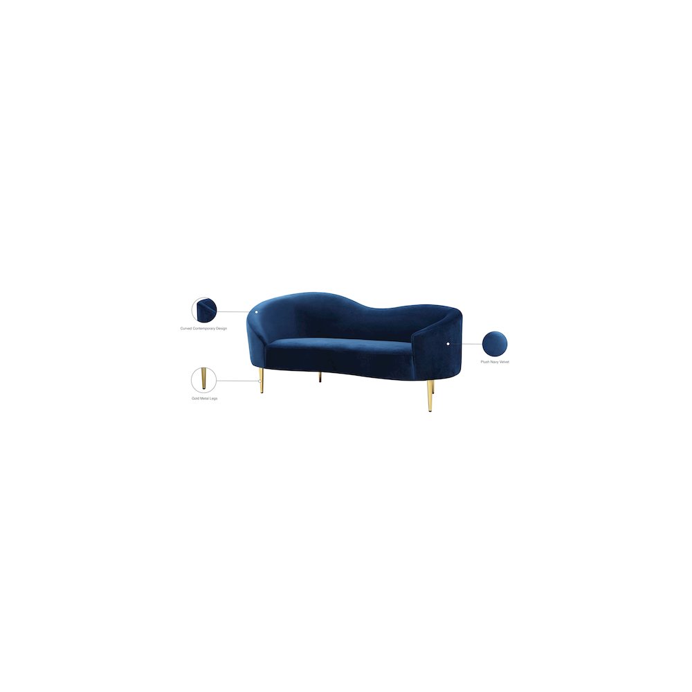 Ritz Navy Velvet Loveseat. Picture 8