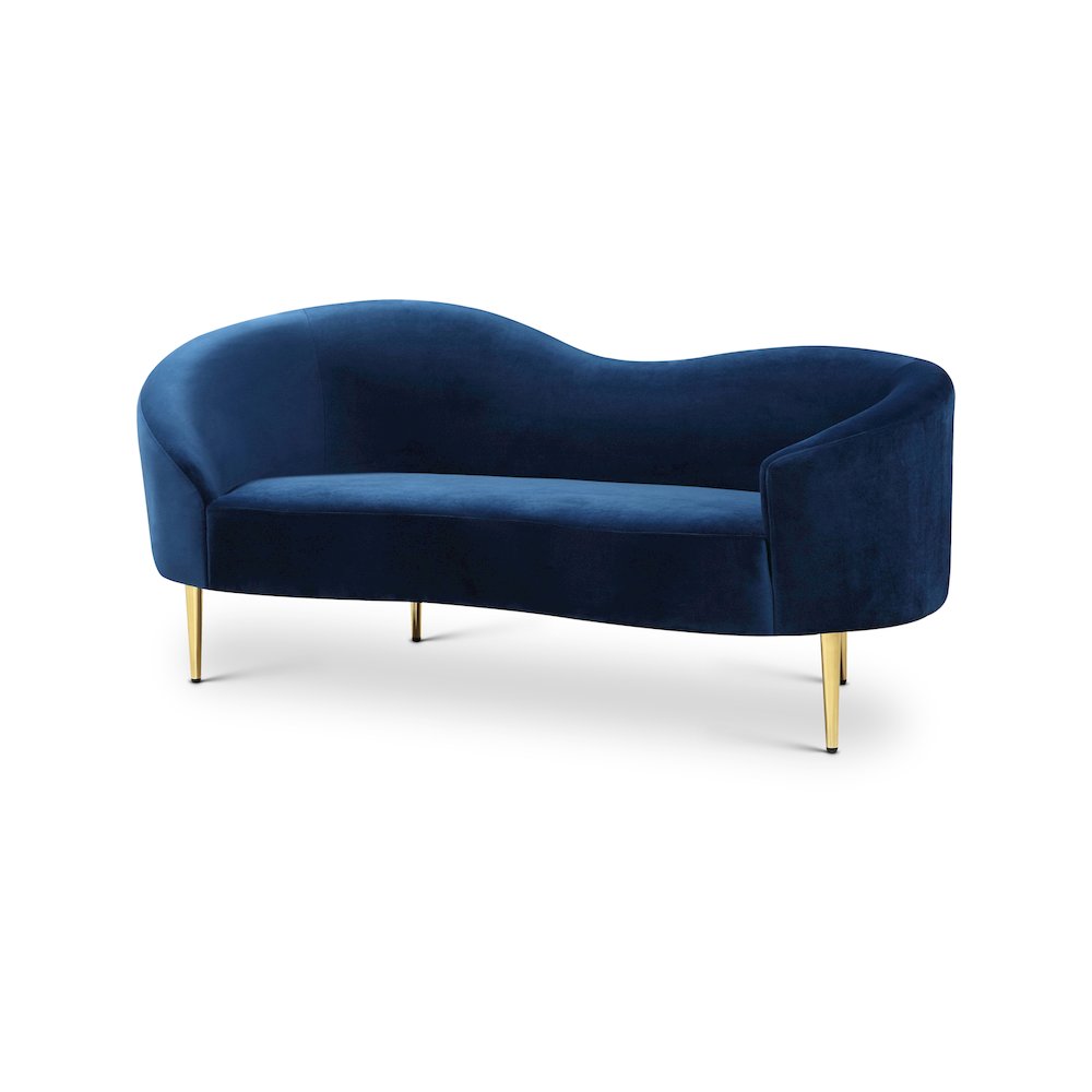 Ritz Navy Velvet Loveseat. Picture 1