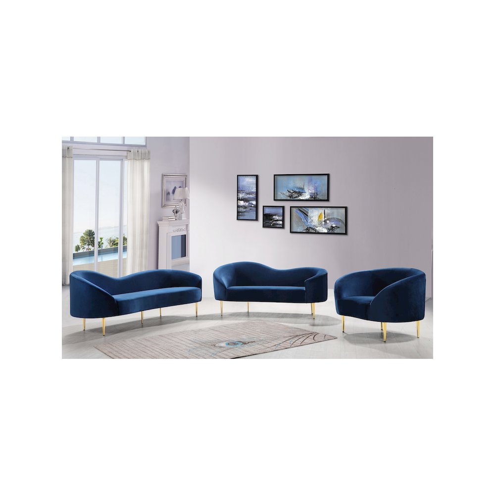 Ritz Navy Velvet Loveseat. Picture 6