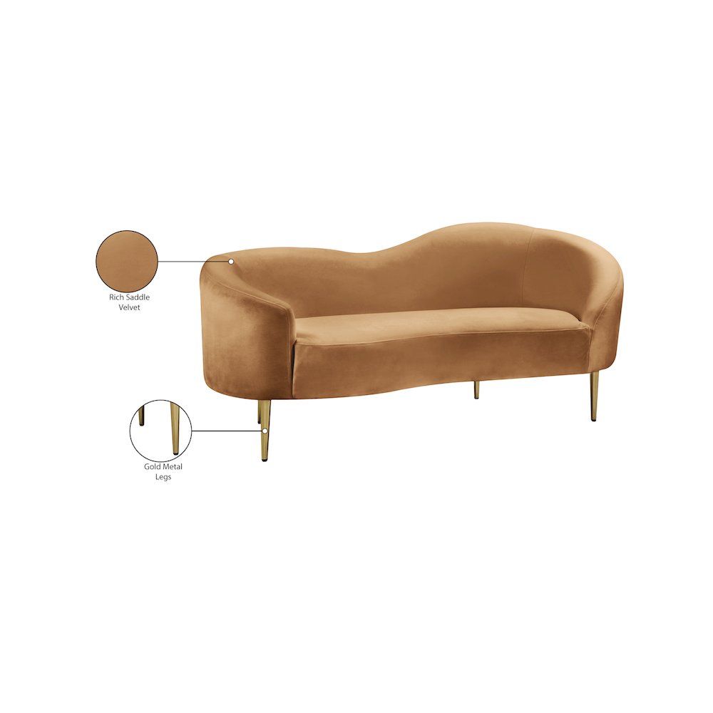 Ritz Saddle Velvet Loveseat. Picture 8