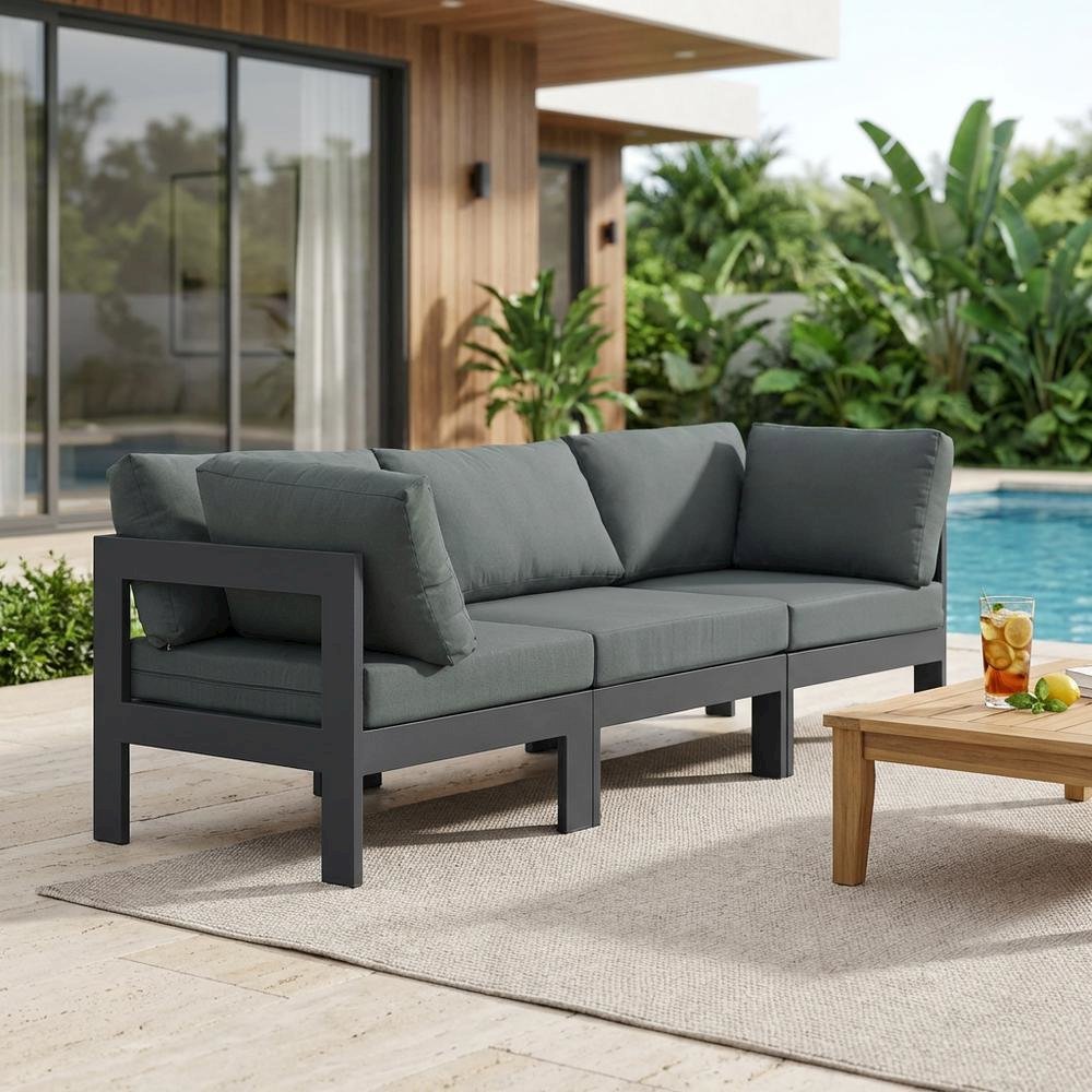 Gray Fabric Outdoor Modular Sofa With Contemporary Style For Patio Lounging. Picture 3
