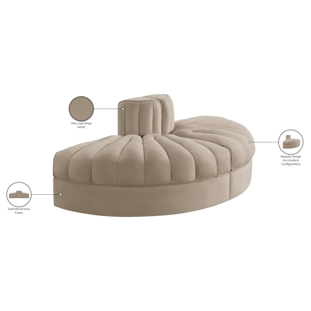 Rummi Beige Velvet Performance Fabric Upholstered 2pc. Modular Loveseat. Picture 10