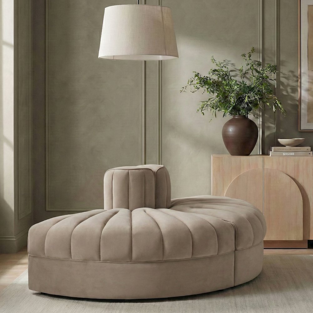 Rummi Beige Velvet Performance Fabric Upholstered 2pc. Modular Loveseat. Picture 2
