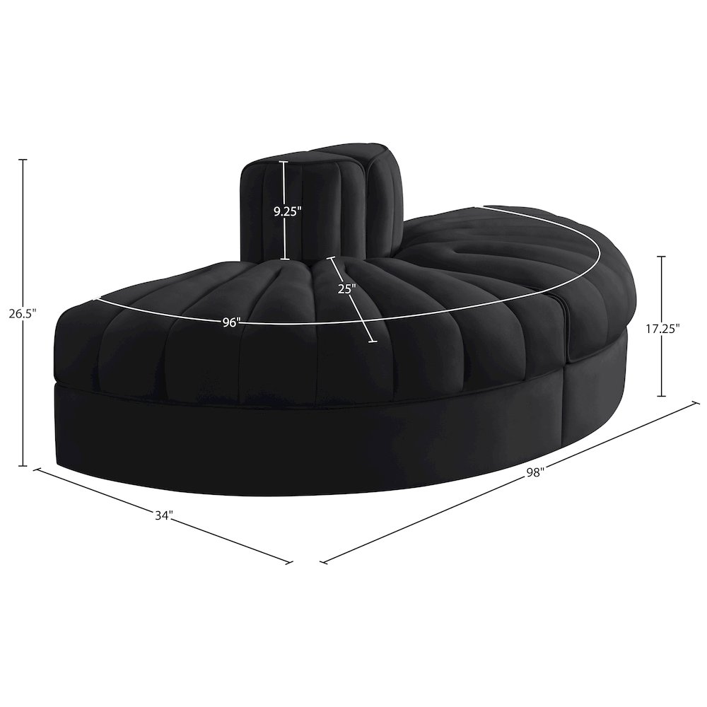 Rummi Black Velvet Performance Fabric Upholstered 2pc. Modular Loveseat. Picture 9