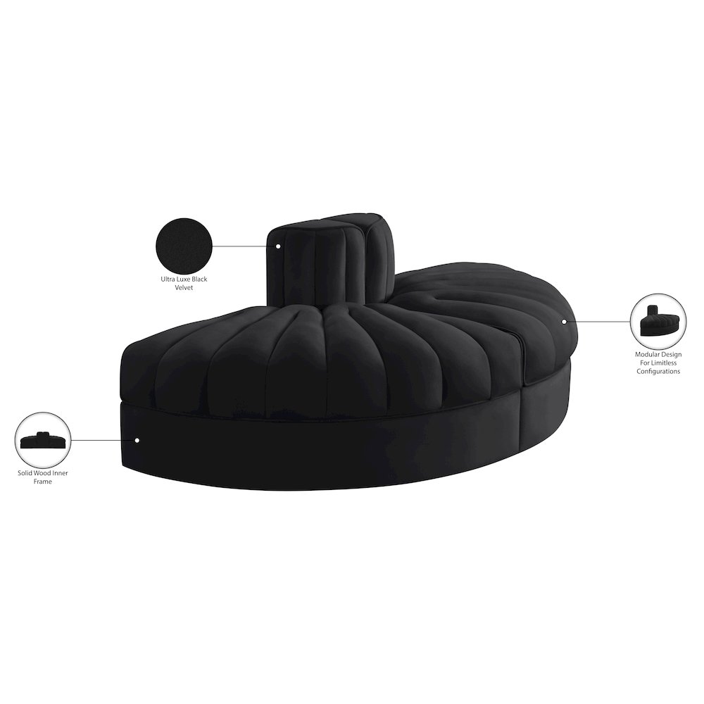 Rummi Black Velvet Performance Fabric Upholstered 2pc. Modular Loveseat. Picture 10