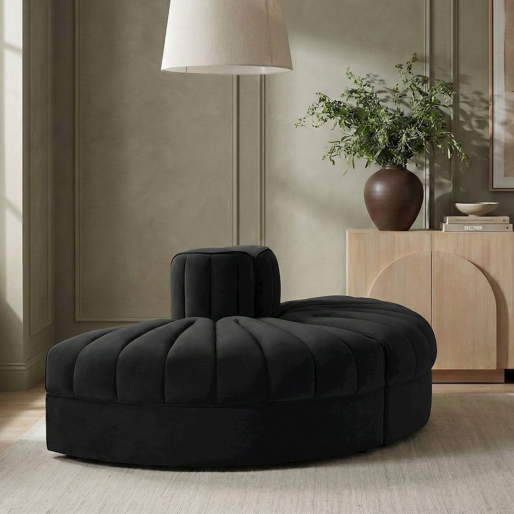 Rummi Black Velvet Performance Fabric Upholstered 2pc. Modular Loveseat. Picture 2