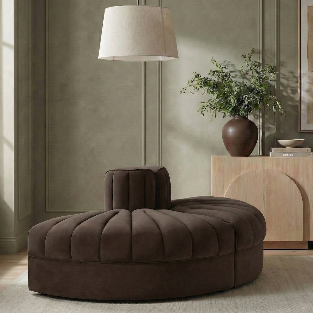 Rummi Brown Velvet Performance Fabric Upholstered 2pc. Modular Loveseat. Picture 2