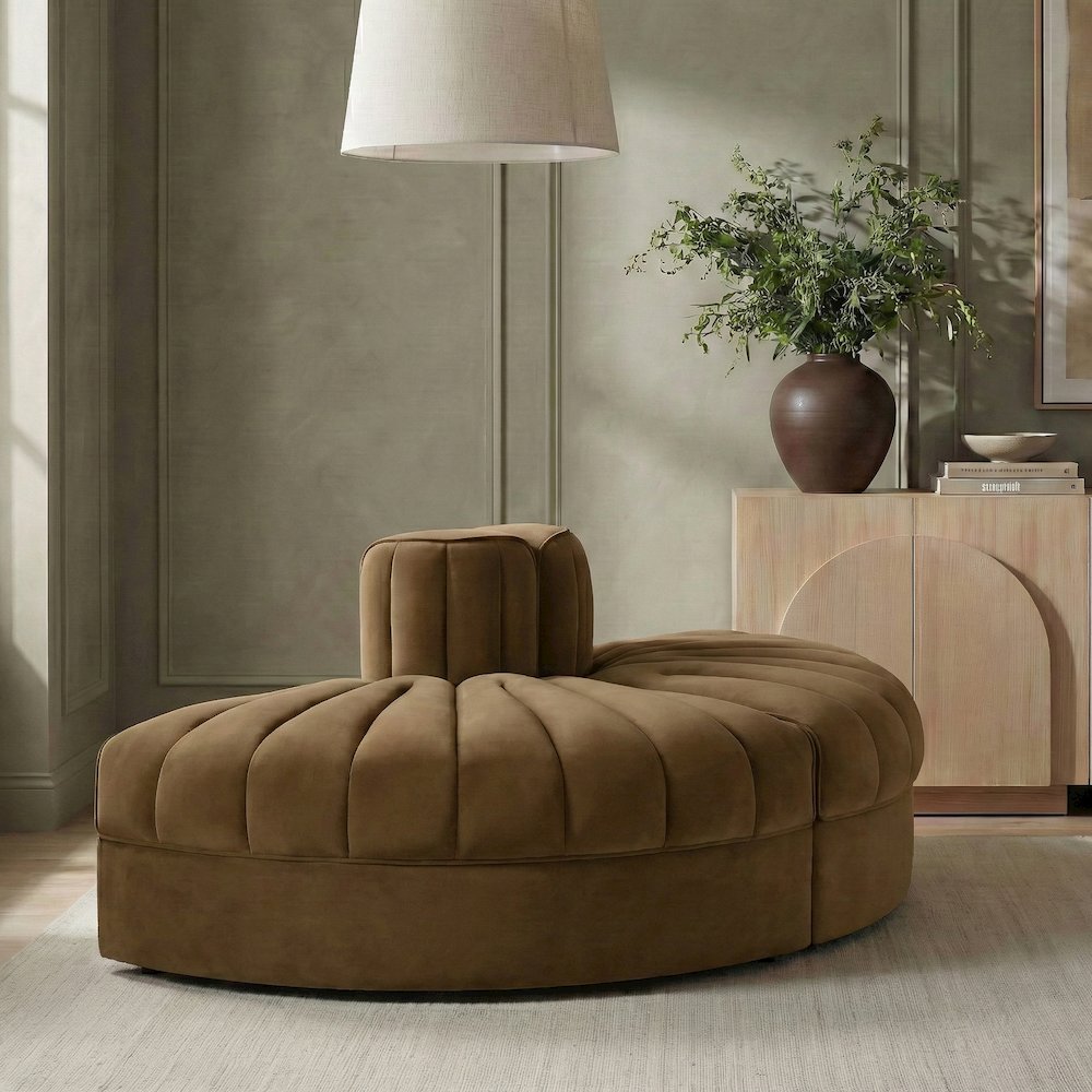 Rummi Saddle Velvet Performance Fabric Upholstered 2pc. Modular Loveseat. Picture 2