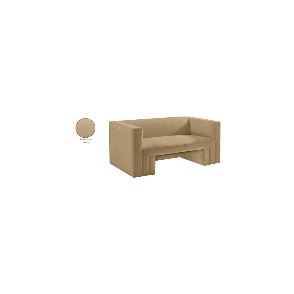 Henson Camel Velvet Loveseat. Picture 18